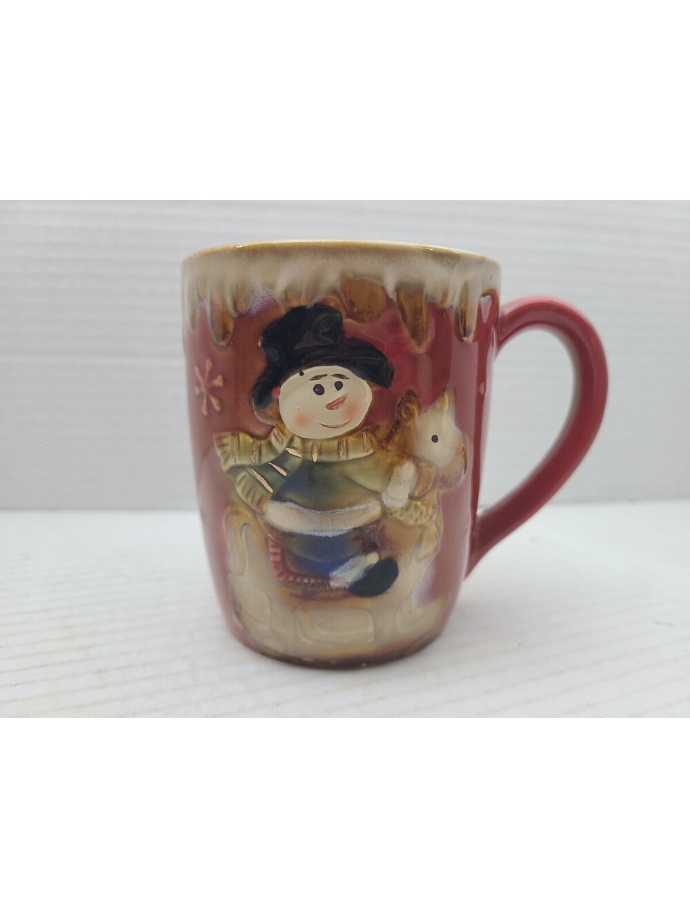 Snowman Holiday Festive 3D Stoneware Embossed Drip Glaze Coffee Mug